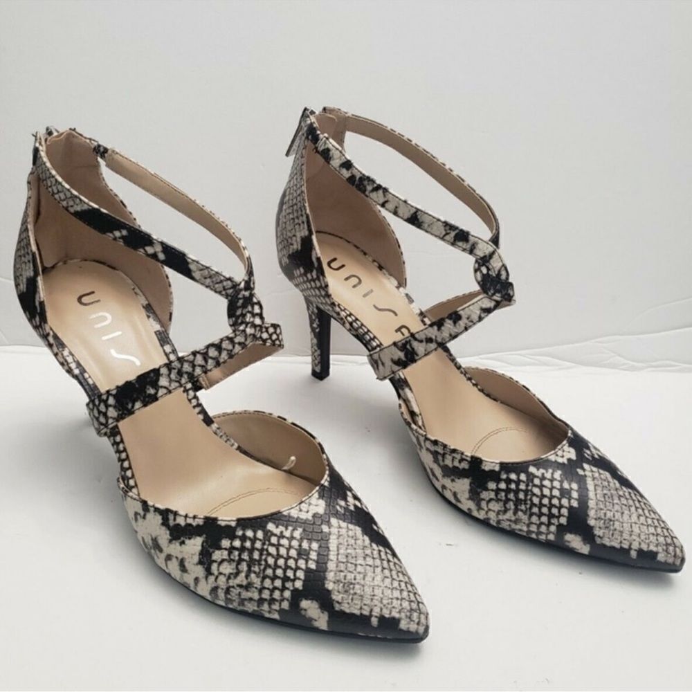 UNISA Women’s Snake Print Black Cream Pointed Toe Stiletto High Heels Sz 9. B66